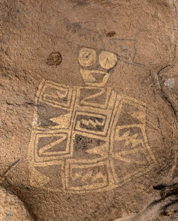 Rock drawings, or pictographs, in Hueco Tanks State Historic Site near El Paso, Texas