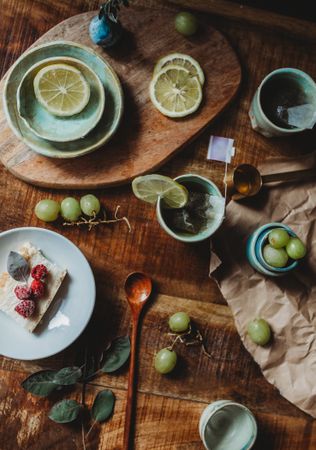 Arrangement of ceramic utensil on wood table