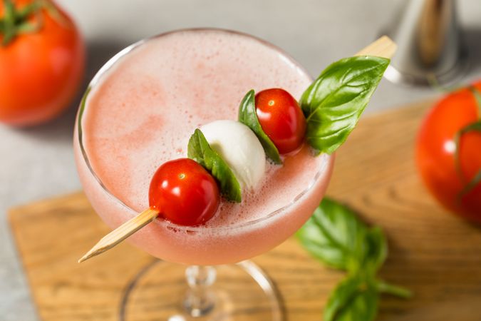 Boozy Caprese Tomato Basil Martini Cocktail