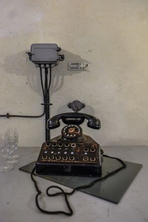 Vintage telephone in a war museum display