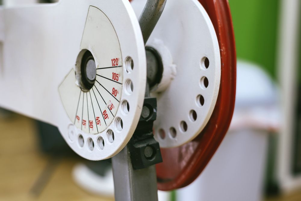 Close up of hinge on fitness equipment