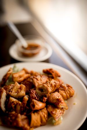 Prepared delicious pork belly with vegetables