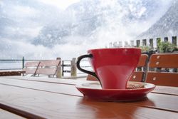 Hot coffee on a snowy day