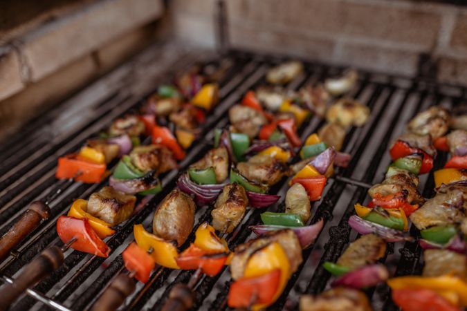 cooking skewers in barbecue