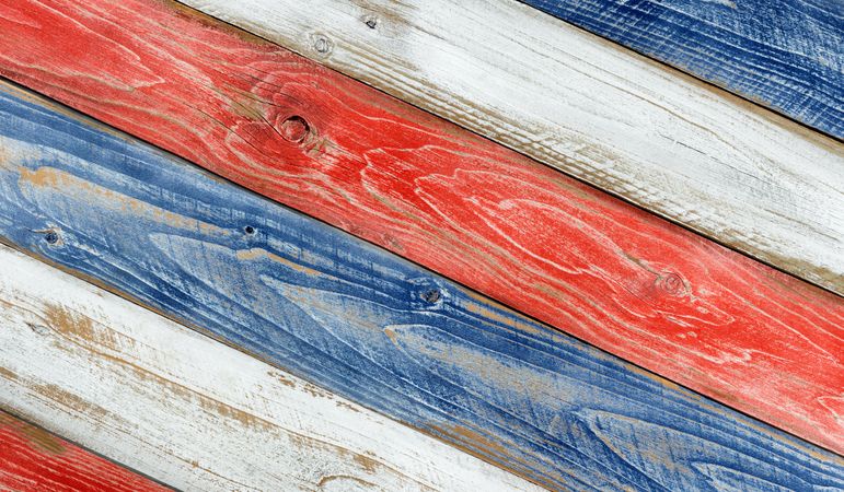 Angled rustic boards painted in USA national colors