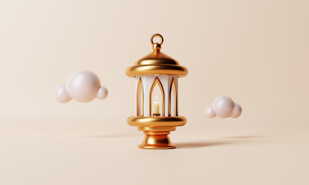 Lantern with lit candle with clouds