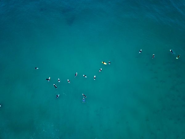 Aerial photo of boats in the ocean