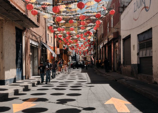 Shadow of lanterns on street in Mexico City