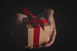 Crop person showing Christmas gift