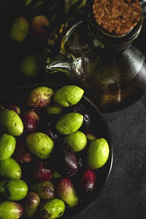 Fresh Spanish extra virgin olive oil with olives