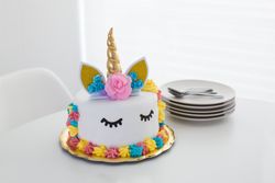 Cute unicorn cake with painted closed eyes