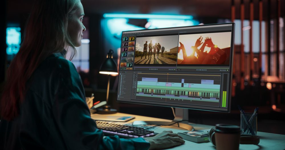 Portrait of Female Videographer Working on a Film on Her Desktop Computer.