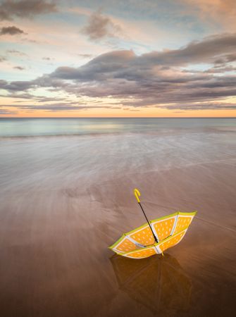 Umbrella on beach near sea