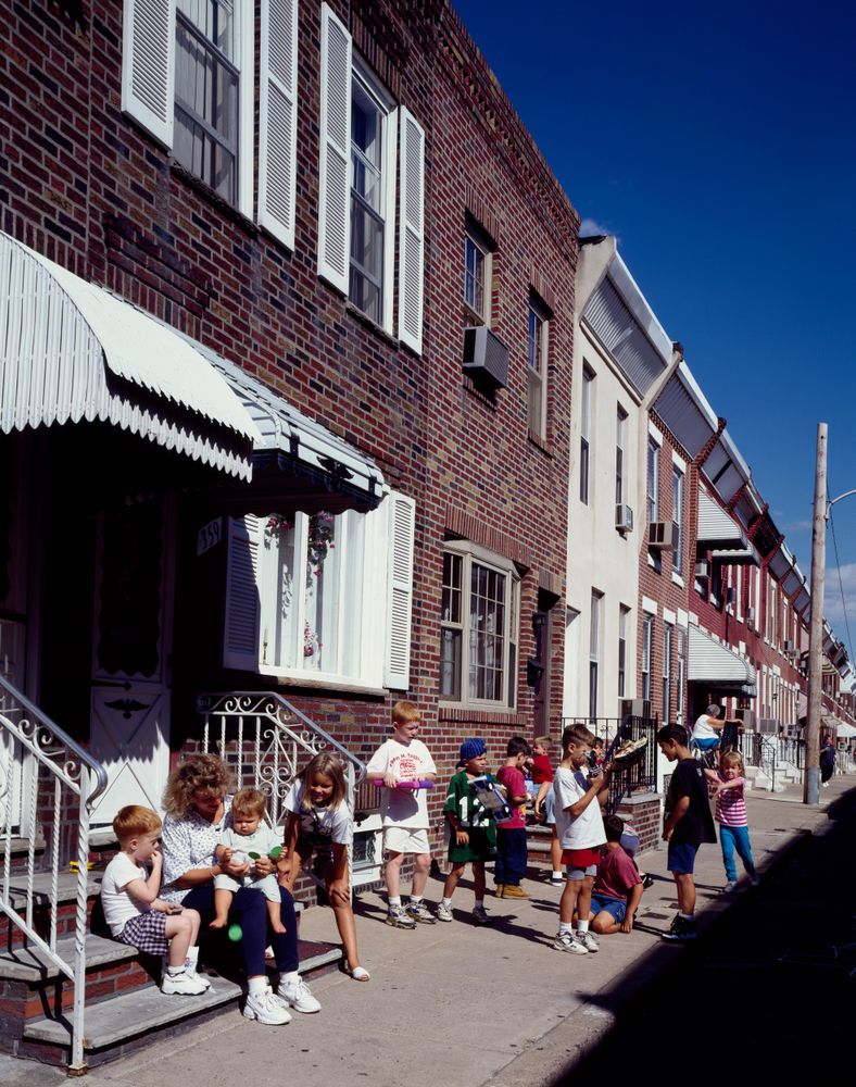 Families out on Daly Street South Philadelphia, Pennsylvania