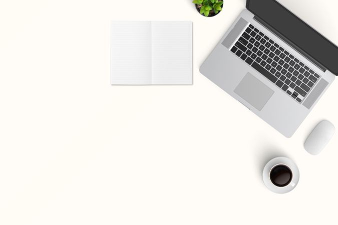 Modern workspace with  copy space on color background