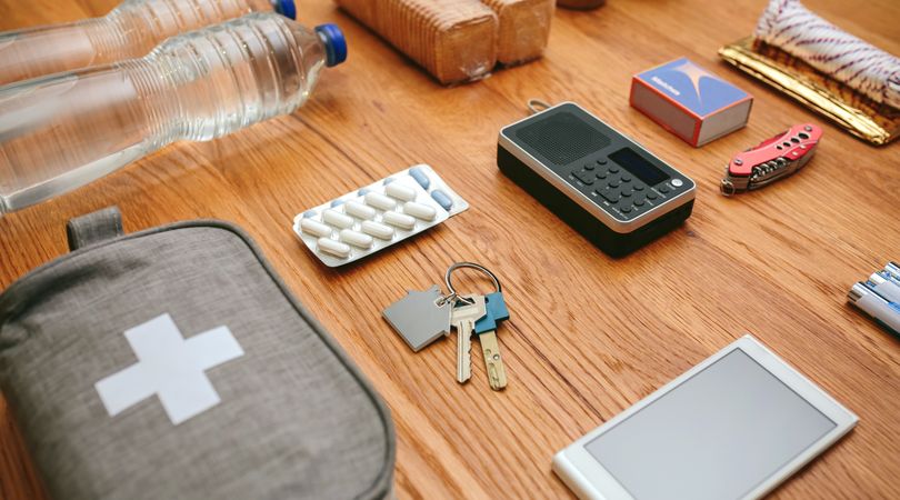 Necessities prepared for emergency backpack