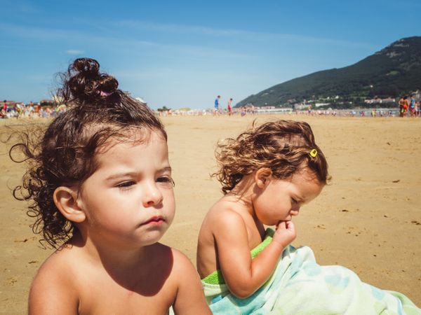 portrait of little girls at beach