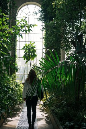 Woman walking in greenhouse
