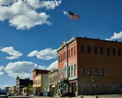 Historic red brick Tabor Opera House in Leadville, Colorado