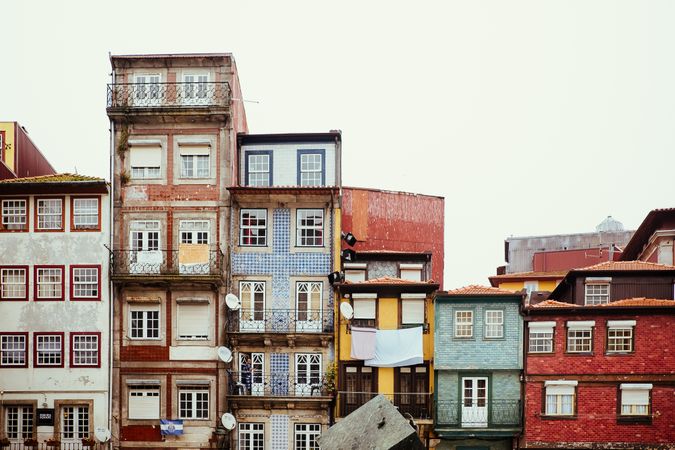 PORTO, PORTUGAL - February, 11, 2019 : Shabby apartment buildings in old city
