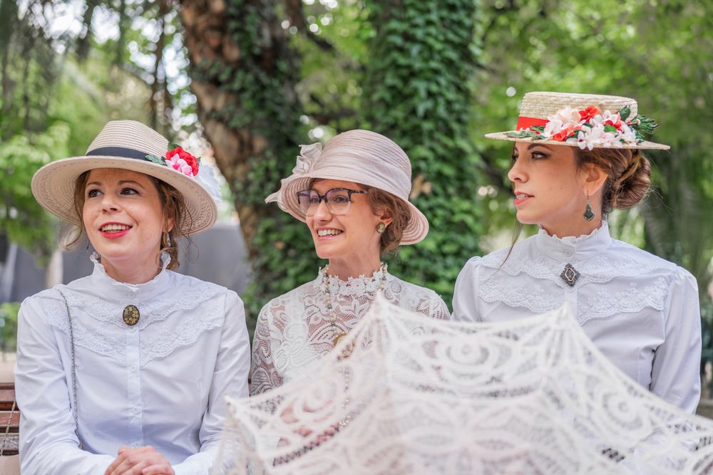 Old fashioned women talking in park