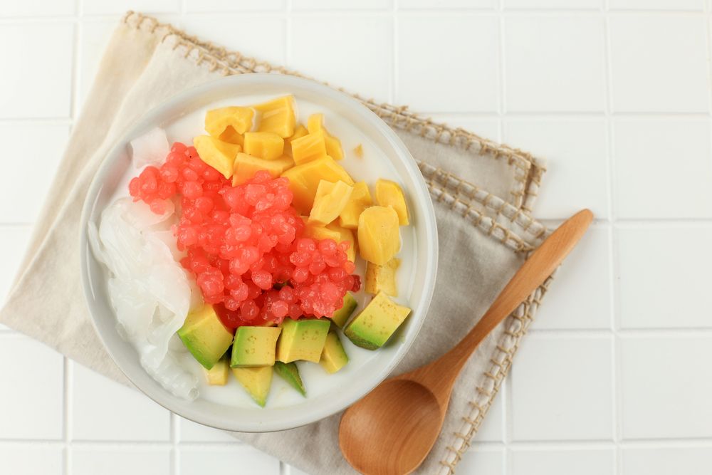 Mango, avocado coconut and tapioca pearls Asian dessert
