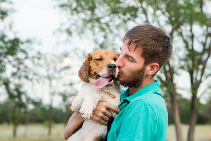 Portrait owner man with dog