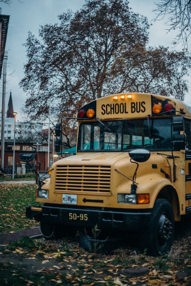 Yellow school bus in close-up
