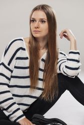 young woman in striped clothing