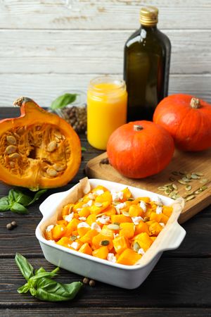 Concept of tasty homemade dish - baked pumpkin