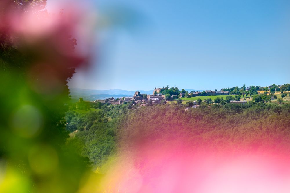 French village in the distance on beautiful clear day