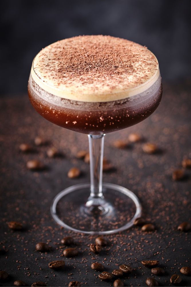 Espresso martini cocktail decorated with grated chocolate