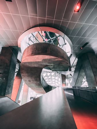 Inside of brutalist building made of exposed concrete