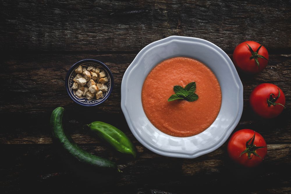 Homemade typical Spanish gazpacho. Tomato soup
