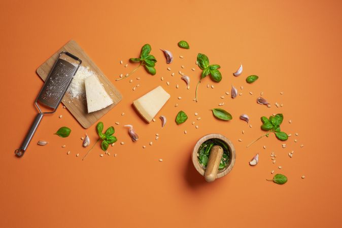 Ingredients for a rustic pesto sauce