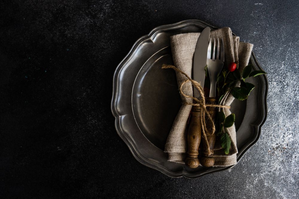 Top view of elegant decorative autumnal table setting