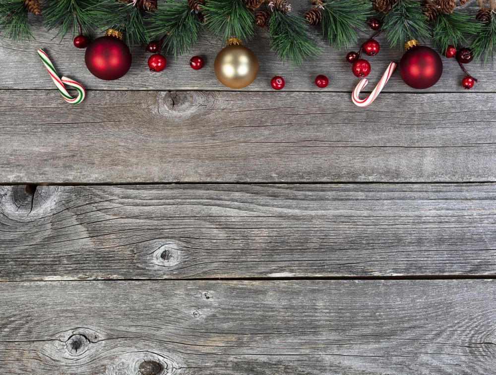 New Year or Christmas holiday decorations on vintage wooden planks