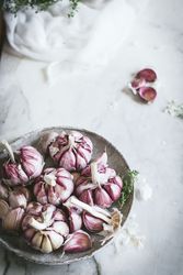Close-up of a plate of garlic