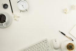 Office desk table of business workplace and business objects
