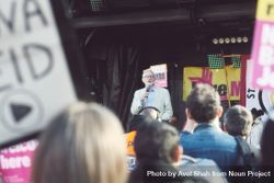 London, England, United Kingdom - March 19 2022: Jeremy Corbyn speaking at anti-racism protest 4AOn60