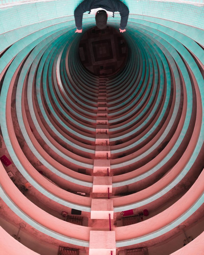 High angle view of man in round building