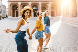 Group of happy women having fun together on Italy during summer vacation