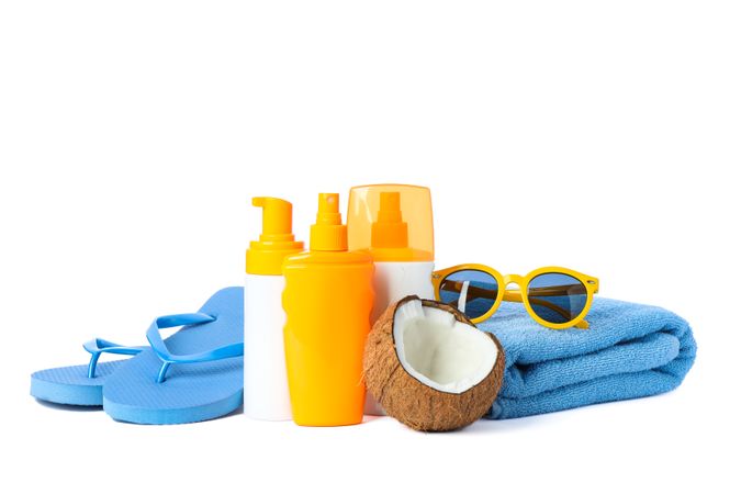 Summer vacation accessories isolated on blank background. Happy holidays