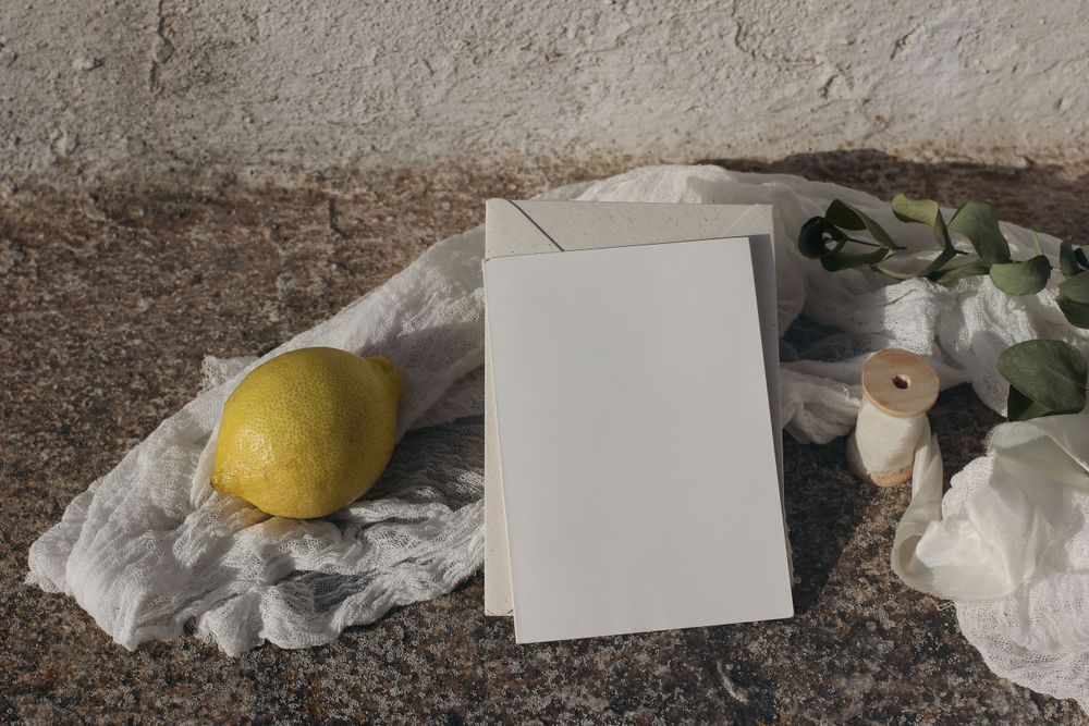 Blank greeting card invitation mockup in sunlight