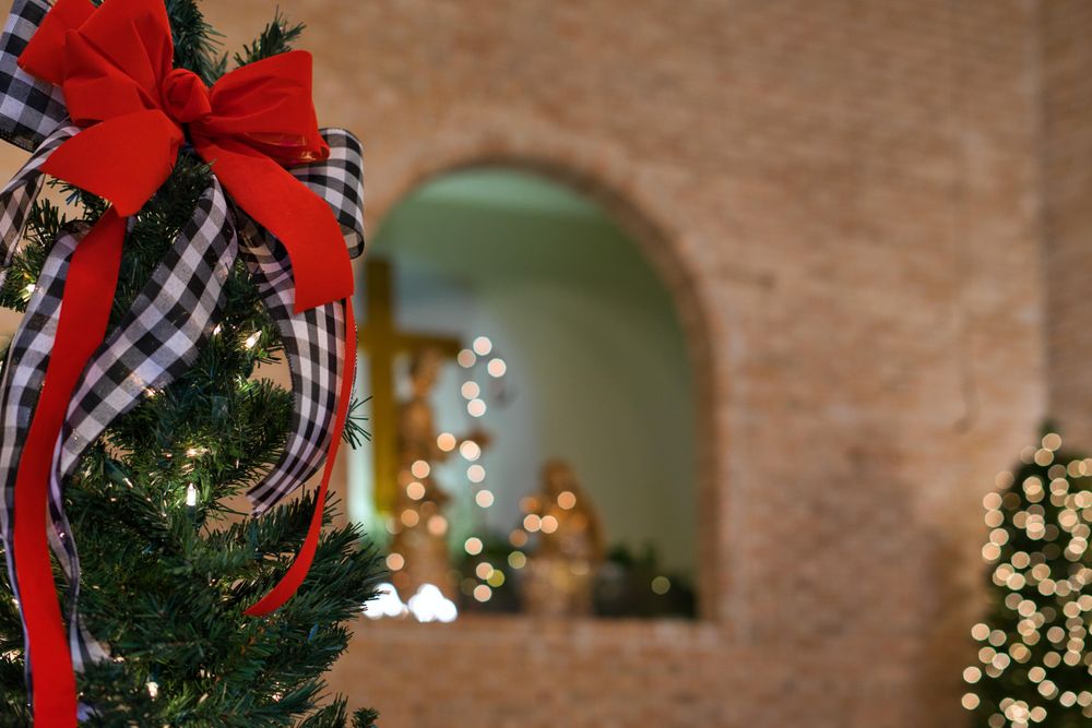 Close-up shot of Christmas garland in church