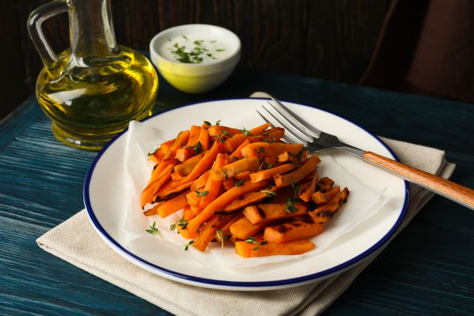 Concept of tasty food - sweet potato fries