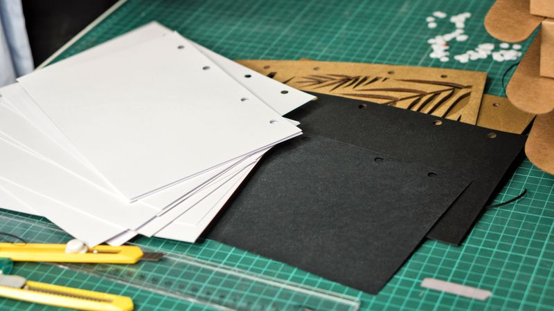 Paper with holes of hole puncher on table in warehouse