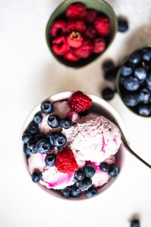 Fresh summer dessert with ice cream and berries