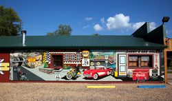 Mural of vintage automobiles and motor cycles, Cuba, Missouri