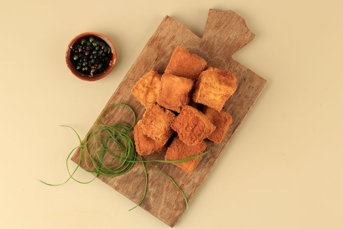 Top view of Indonesian deep fried tofu